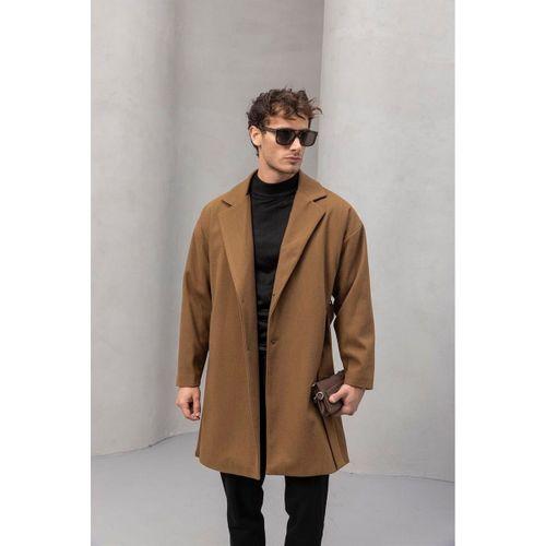 Carlo Oversize Kaşe Kumaş Yan Cepli Kışlık Erkek Kaban - Camel