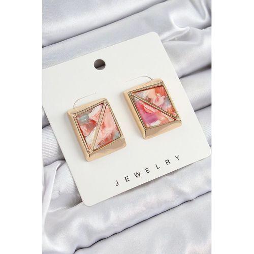 Pirinç Pembe Üçgen Kesim Detaylı Kare Model Vintage Gold Renk Kadın Küpe
