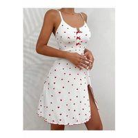 Kadın Beyaz Kırmızı Kalp Desenli Askılı  Elbise 5066