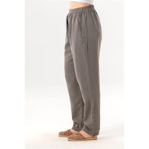Beli Lastikli Yandan Çift Cepli Müslin Şalvar Pantolon Gri Gri