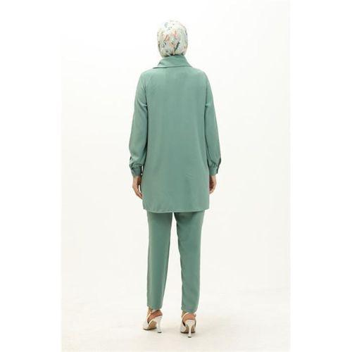 Mucize Yaka Detaylı Tunik Pantolon Sade Basic İkili Takım - 70038.100 - Çağla Yeşili