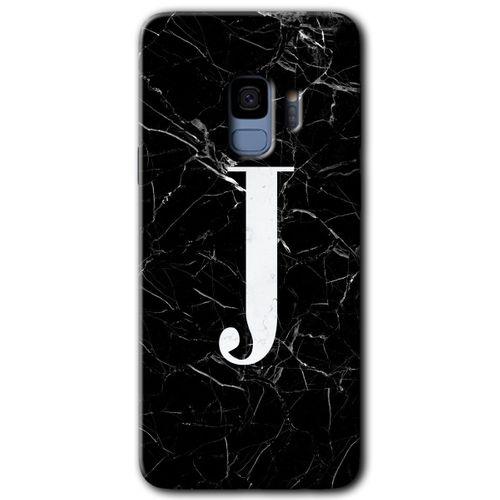 Samsung Galaxy S9 HD Baskılı Kılıf + 9D Tam Ekran Koruyucu - Siyah Mermer Desenli J Harfi