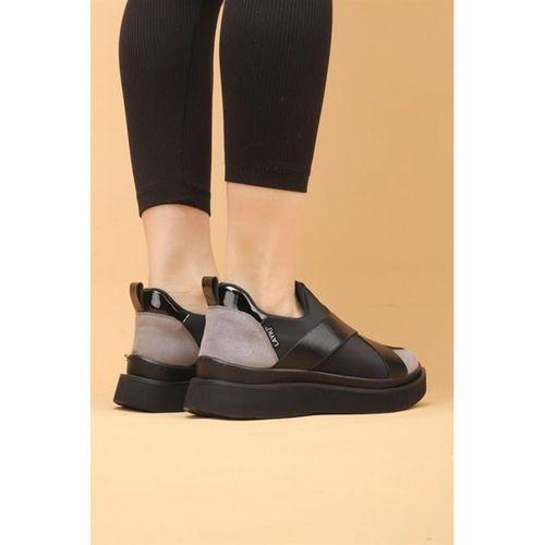 Nesica Siyah-Gri Renkli Süet Deri Lastikli Paraşüt Kumaş Yürüyüş Ayakkabı