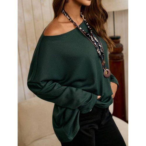 Kadın Tek Omuzdan Açık Yarasa Kollu Waffle Bluz