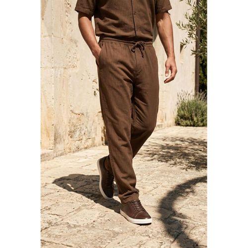 Calvert Tensel Pamuk Kumaş Çizgili Relaxed Fit Erkek Pantolon - Kahve