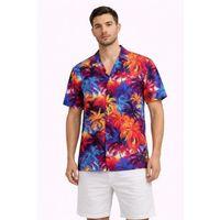 Erkek Tropikal Desenli Kısa Kol Gömlek Rahat Kalıp Yazlık Hawaii Tarz - Desenli