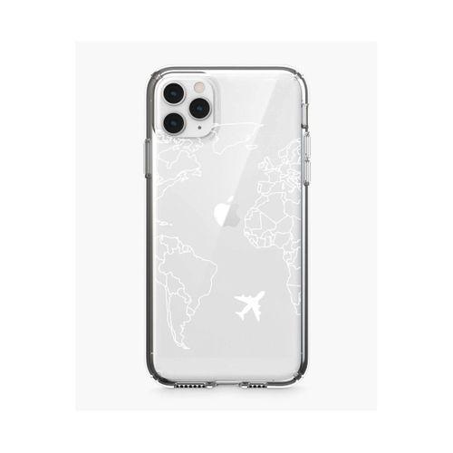 iPhone 11 Pro World Map Lines Premium Şeffaf Silikon Kılıf Beyaz Baskılı