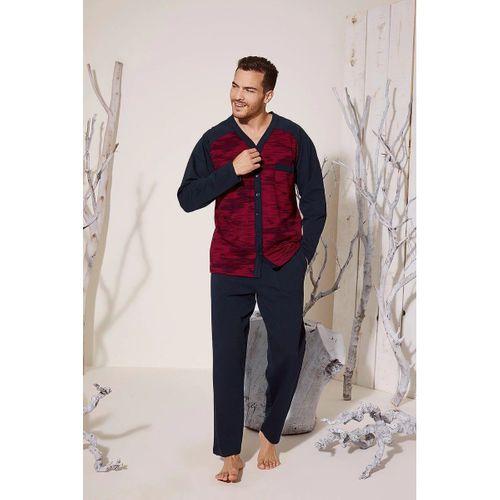 Erkek 8025 Erkek   V Yaka Boydan Düğmeli Pijama Takımı