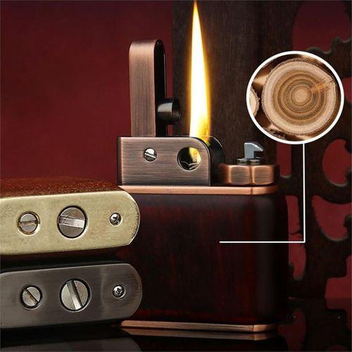 Ahşap Retro Benzinli Gazyağı Çakmağı Rüzgar Geçirmez Tasarım