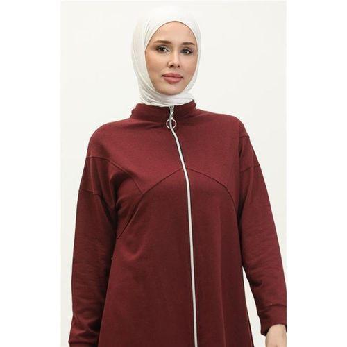 Göğüsten Detaylı Fermuarlı Sade Basic Eşofman Spor İkili Takım - 03063.009 - Bordo