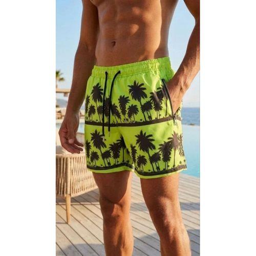 Erkek Deniz Şortu Fermuarlı Cepli File Astarlı Hızlı Kuruyan Premium - Neon Yeşili