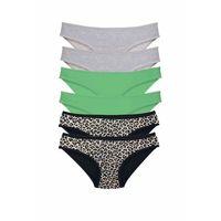 6 Adet Likralı Kadın Slip Külot Leopar Gri Yeşil