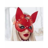 Fantezi Deri Seksi Kırmızı Kedi Maskesi
