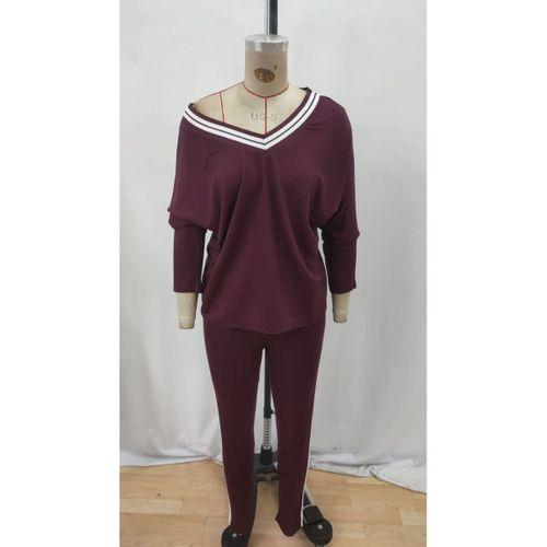 Kadın Uzun Kollu Tek Omuzu Açık Detaylı Viskon Iki Iplik Bluz Ve Pantolon Ikili Takım