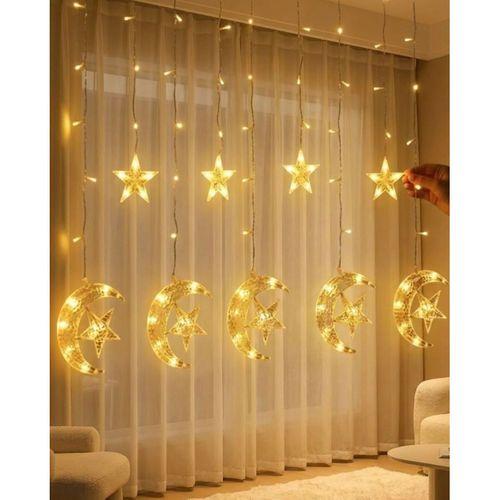 Hilal Yıldız Perde Led Işık 2 Modlu Sıcak Beyaz Dekoratif Aydınlatma