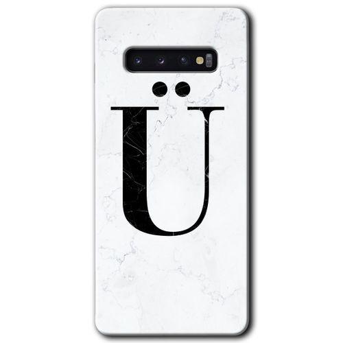 Potkal Hediye Fabrikası Samsung Galaxy S10 HD Baskılı Kılıf + 9D Tam Ekran Koruyucu - Beyaz Mermer Desenli Ü Harfi
