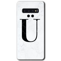 Potkal Hediye Fabrikası Samsung Galaxy S10 HD Baskılı Kılıf + 9D Tam Ekran Koruyucu - Beyaz Mermer Desenli Ü Harfi