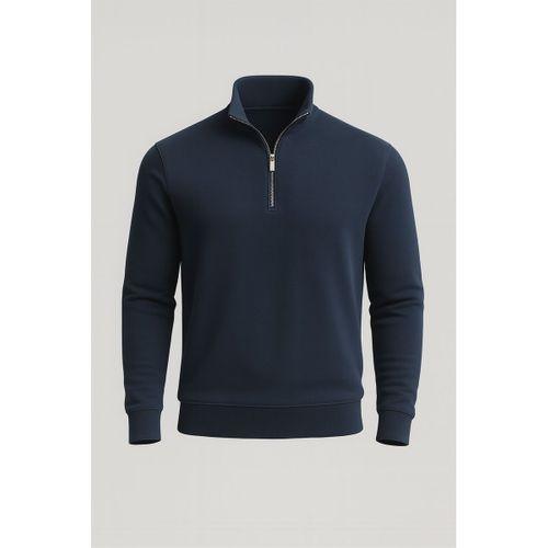 Selanik Örme Yarım Fermuar Erkek Sweatshirt - Prusya Mavisi