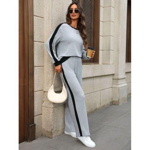 Kadın Uzun Kollu Bisiklet Yaka şardonlu Kaşkorse Bluz Ve Pantolon Ikili Takım