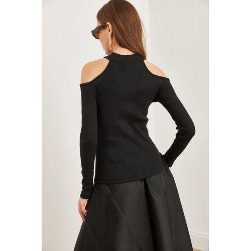 Kadın Uzun Kollu Omuz Dekolteli Kaşkorse Kumaş Bluz