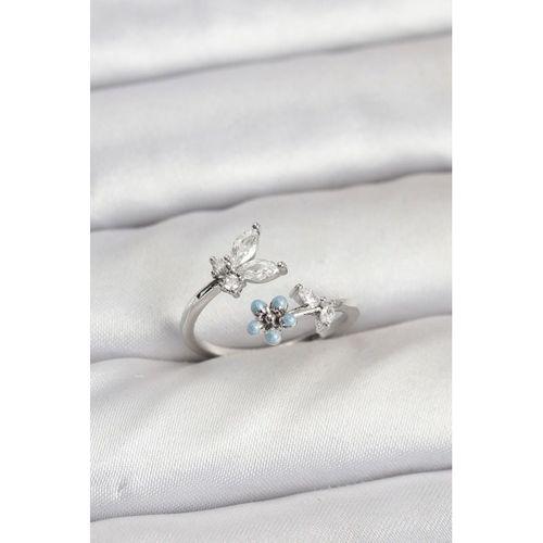 Pirinç Gümüş Renk Kelebek Model Kadın Yüzük