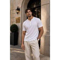 Edgar Regular Fit 3 Düğmeli Pat Flamlı Suprem Kumaş Pis Yaka Erkek T-Shirt - Beyaz