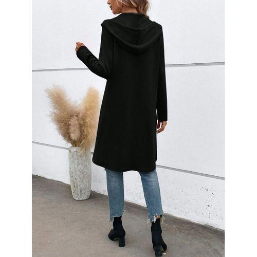 Kadın Uzun Kollu Kapşonlu önden Fermuarlı Midi Dalgıç Ceket