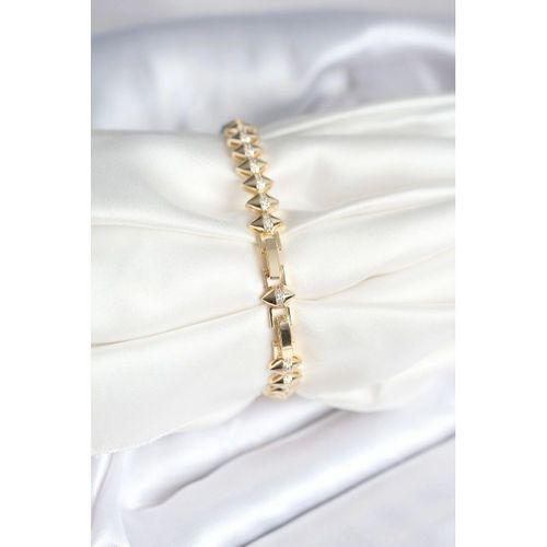 Pirinç Gold Renk Zirkon Taşlı Baklava Model Kadın Bileklik