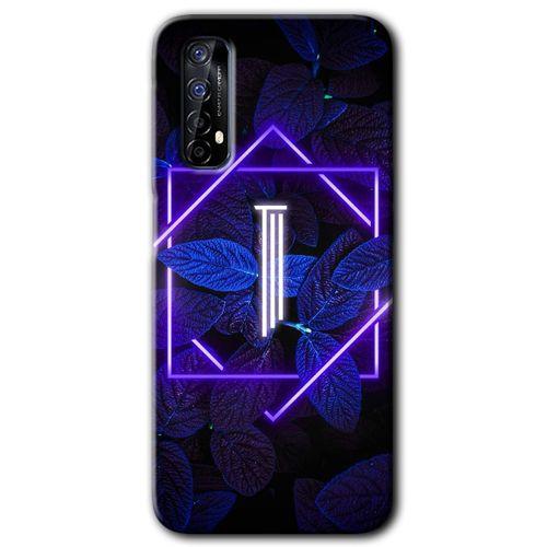 Realme 7 Kılıf HD Desen Baskılı Arka Kapak - Dark Neon Yaprak I Harfi + Kırılmaz Cam