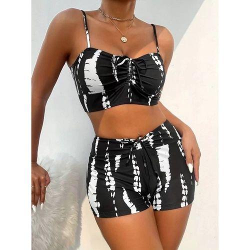 Pilelistore Kadın Büzgü Detay Askılı Crop Mini Tayt Ikili Takım
