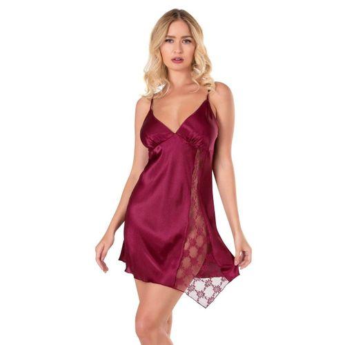 Bordo Kısa Saten Gecelik