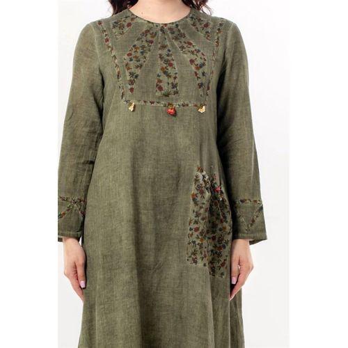 Uzun Kol Sultan Tek Cepli Yazlık Uzun Poplin Elbise Haki Hk