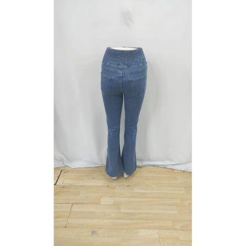 Kadın Yüksek Bel Yanları Lastik önü Düğmeli Kot Pantolon