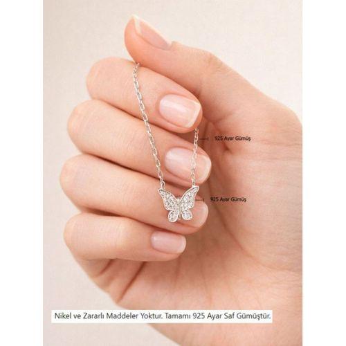 925 Ayar Zarif Model Minimal Kelebek Gümüş Kadın Kolye