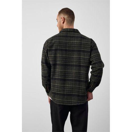 Brandon Relaxed Fit Pamuklu Geniş Çizgili Oduncu Erkek Gömlek - Yeşil