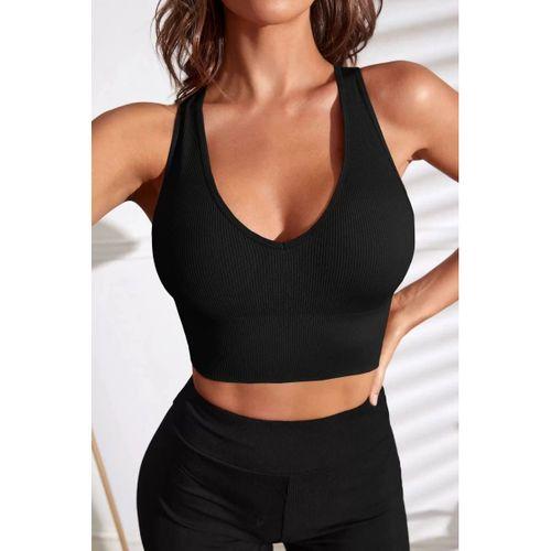 Kadın Siyah Derin Göğüs Dekolteli Şık Crop Top Bluz