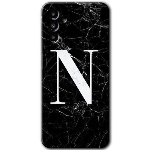 Samsung Galaxy M23 HD Baskılı Kılıf + 9D Tam Ekran Koruyucu - Siyah Mermer Desenli N Harfi