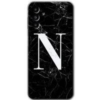 Samsung Galaxy M23 HD Baskılı Kılıf + 9D Tam Ekran Koruyucu - Siyah Mermer Desenli N Harfi