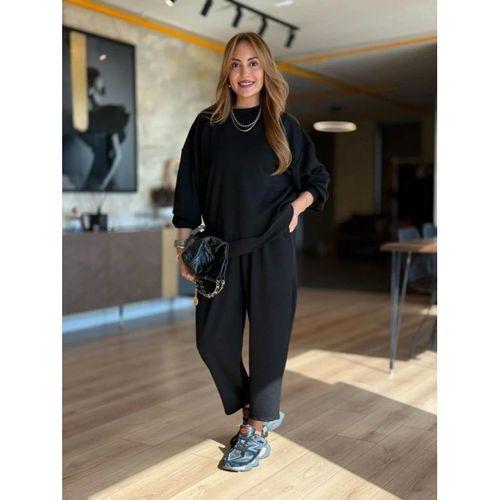 Kadın Uzun Kollu Bisiklet Yaka Viskon Iki Iplik Bluz Ve Pantolon Ikili Takım