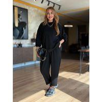 Kadın Uzun Kollu Bisiklet Yaka Viskon Iki Iplik Bluz Ve Pantolon Ikili Takım