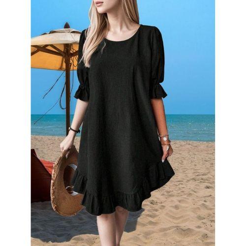 Kadın Kısa Kollu Kol Ve Eteği Volanlı Bisiklet Yaka Aerobin Elbise