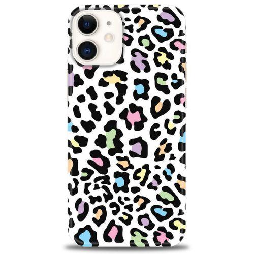 iPhone 12 Kılıf HD Baskılı Kılıf - Renkli Leopar + Tam Ekran Koruyucu