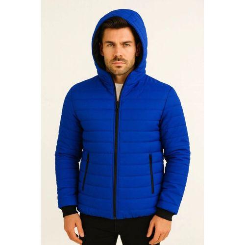 Erkek Şişme Kapüşonlu Fermuarlı Mont Su Itici Kapitone Astarlı Kumaş Cepli Kışlık Rahat Kalıp - Saks Mavisi