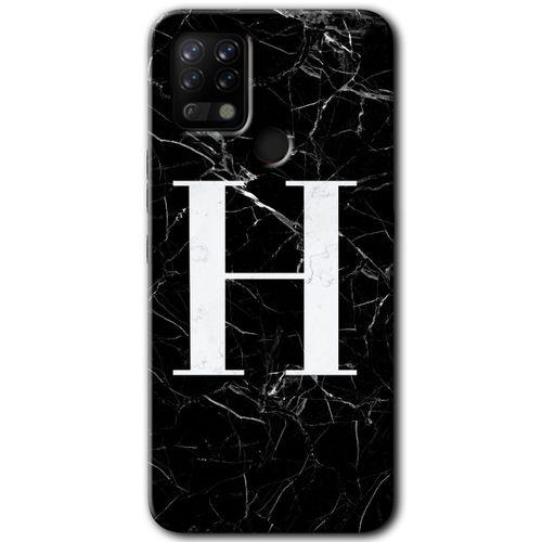 Potkal Hediye Fabrikası Tecno Pova Kılıf HD Desen Baskılı Arka Kapak - Siyah Mermer Desenli H Harfi