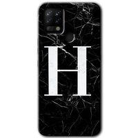 Potkal Hediye Fabrikası Tecno Pova Kılıf HD Desen Baskılı Arka Kapak - Siyah Mermer Desenli H Harfi