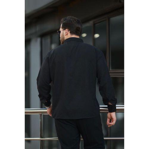 Yumuşak Dokulu Yarım Oversize Erkek Gömlek - Siyah