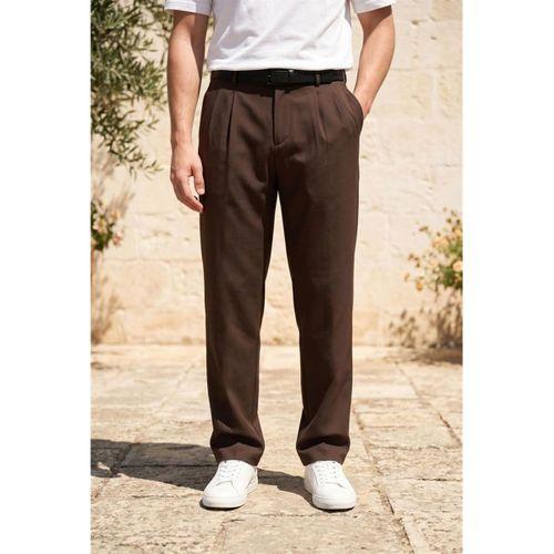Baruchel Pileli Baggy Kalıp Kumaş Erkek Pantolon - Kahve