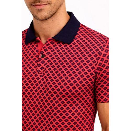Erkek Pike Kumaş Polo Yaka Desenli Tişört Kısa Kol Yazlık T-Shirt - Kırmızı