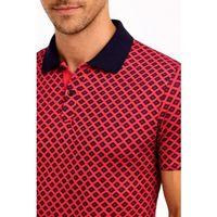 Erkek Pike Kumaş Polo Yaka Desenli Tişört Kısa Kol Yazlık T-Shirt - Kırmızı