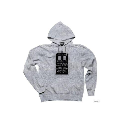 Doctor Who Tardis Being Alive Quote Gri Kapşonlu Sweatshirt Hoodie